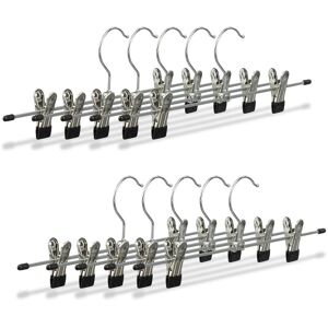 Metal Clothes Hangers, Adjustable Trouser Clamps, HxWxD: 9x35.5x2.5 cm, Silver/Black, Set of 10 - Relaxdays