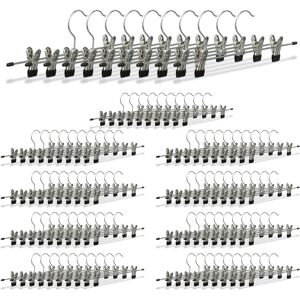 Set of 100 Relaxdays Metal Clothes Hangers, Adjustable Trouser Clamps, HxWxD: 9x35.5x2.5 cm, Silver/Black