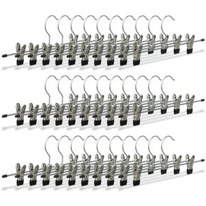 Set of 30 Relaxdays Metal Clothes Hangers, Adjustable Trouser Clamps, HxWxD: 9x35.5x2.5 cm, Silver/Black