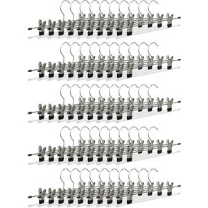 Set of 50 Relaxdays Metal Clothes Hangers, Adjustable Trouser Clamps, HxWxD: 9x35.5x2.5 cm, Silver/Black