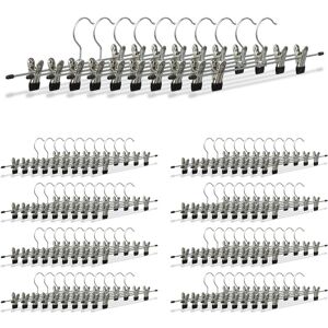 Set of 90 Relaxdays Metal Clothes Hangers, Adjustable Trouser Clamps, HxWxD: 9x35.5x2.5 cm, Silver/Black