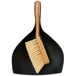 Mini Dustpan and Brush, Tabletop Broom Set, Cleaning, Camping & Car, Bamboo & Plastic, Hanging, Black/Natural - Relaxdays