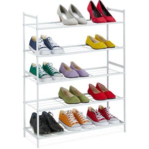 Shoe Rack 5 Levels, 15 Pairs, Shoes Storage for Hallway, made of Iron, HxWxD: 90 x 70 x 26 cm, Stable, White - Relaxdays