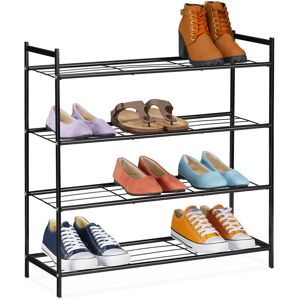 Shoe Rack 3 Levels, 9 Pairs, Shoes Storage for Hallway, made of Iron, HxWxD: 70 x 70 x 26 cm, Stable, Black - Relaxdays