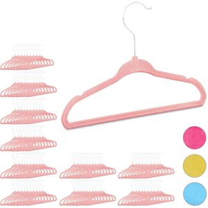 Set of 100 Relaxdays Kids Coat Hangers, Plastic Children's Velvet Clothes Hangers, HxWxD: 18x28x0.5 cm, Pink