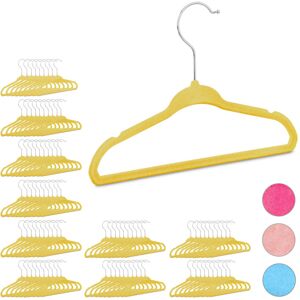 Set of 100 Relaxdays Kids Coat Hangers, Plastic Children's Velvet Clothes Hangers, HxWxD: 18x28x0.5 cm, Yellow