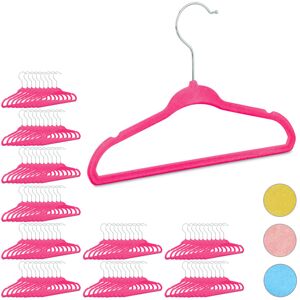 Set of 100 Relaxdays Kids Coat Hangers, Plastic Children's Velvet Clothes Hangers, HxWxD: 18x28x0.5 cm, Pink