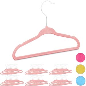 Set of 60 Relaxdays Kids Coat Hangers, Plastic Children's Velvet Clothes Hangers, HxWxD: 18x28x0.5 cm, Pink