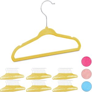 Set of 60 Relaxdays Kids Coat Hangers, Plastic Children's Velvet Clothes Hangers, HxWxD: 18x28x0.5 cm, Yellow