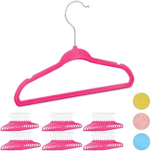 Set of 60 Relaxdays Kids Coat Hangers, Plastic Children’s Velvet Clothes Hangers, HxWxD: 18x28x0.5 cm, Pink