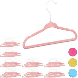 Set of 80 Relaxdays Kids Coat Hangers, Plastic Children's Velvet Clothes Hangers, HxWxD: 18x28x0.5 cm, Pink