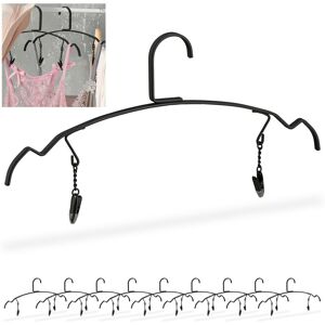 Relaxdays - Set of 10 Hangers, for Clothes, Lingerie and Underwear, Holder with 2 Clips, Metall, 16.5 x 33 x 0.5 cm, Black