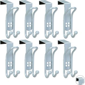 Set of 8 Metal Over Door Hooks, Double Hooks for Coats or Towels, Size l for Door Thickness of 4.5 cm - Relaxdays