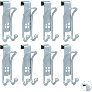 Set of 8 Metal Over Door Hooks, Double Hooks for Coats or Towels, Size m for Door Thickness of 2.5 cm - Relaxdays