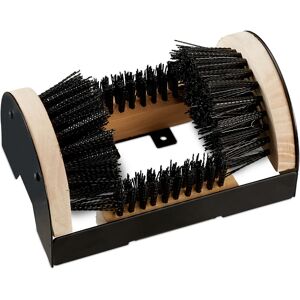 Relaxdays - Shoe Scraper with Surrounding Brushes, Outdoor Shoe Brush, Robust Bristles, Floor-Mount, Black/Natural