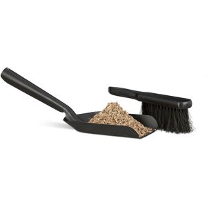 Relaxdays - Small Dustpan and Brush Set, Durable Steel Set with Sweeper, Ash Scoop, Black