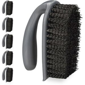 Relaxdays - Scrubbing Brush, Set of 6, Hard Bristles, with Handle, Bathroom, Kitchen, Carpets, Shoe Cleaner, Plastic, Grey