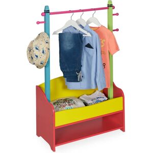 Children's Clothes Rack, Coat Rail Kids' Room, 4 Hooks, 2 Shelves, hwd: 100.5 x 71 x 30 cm, Wardrobe, Bright - Relaxdays