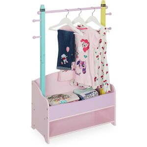 Children's Clothes Rack, Coat Rail Kids' Room, 4 Hooks, 2 Shelves, hwd: 100.5x71x30 cm, Wardrobe, Colourful - Relaxdays