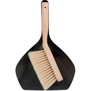 Sweeping Set, Household & Camping, Metal & Beechwood, Hand Brush & Dustpan, 6 x 21.5 x 33 cm, Black/Natural - Relaxdays