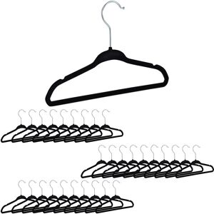 Velvet Coat Hangers, Set of 30, Non-Slip Clothes Hangers, Boys & Girls, Wardrobe Organiser, Black - Relaxdays