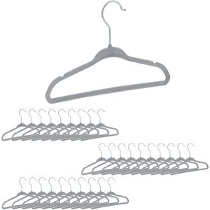 Velvet Coat Hangers, Set of 30, Non-Slip Clothes Hangers, Boys & Girls, Wardrobe Organiser, Grey - Relaxdays