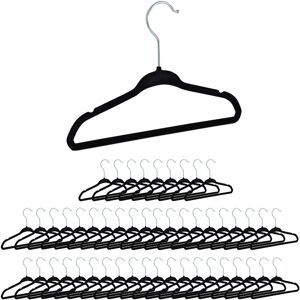 Velvet Coat Hangers, Set of 50, Non-Slip Clothes Hangers, Boys & Girls, Wardrobe Organiser, Black - Relaxdays