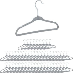 Velvet Coat Hangers, Set of 50, Non-Slip Clothes Hangers, Boys & Girls, Wardrobe Organiser, Grey - Relaxdays