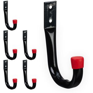 Relaxdays - Wall Hooks, set of 6, Universal Hangers for Garden Tools, Tool Wall Holder, Steel, Each up to 18 kg, Black/Red