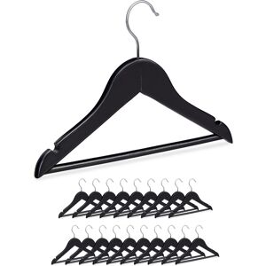 Wooden Kids' Coat Hanger Set of 20, Pants Holders for Boys & Girls, Swivel Hooks, Pants Rail & Notches, Black - Relaxdays