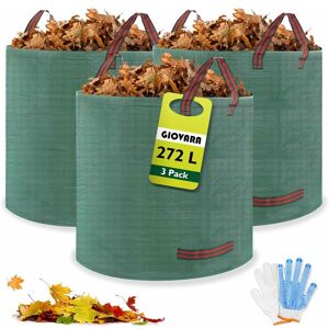 Rhafayre - 3 x 272L Garden Waste Bags, Waterproof Heavy Duty Large Bags with Handles, Foldable and Reusable