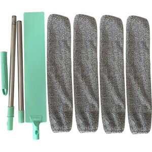 Dust Brush for Bedside Table, Reusable Microfiber Long Handle Broom (125cm, With 4 pcs Cloth, Green) - Rhafayre