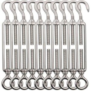 Rhafayre - Pack of 10 Wire Tensioner Adjustable Stainless Steel Tensioner,M4 Lantern Eye and Steel Hook Turnbuckles Used for Tensioning Steel Wire