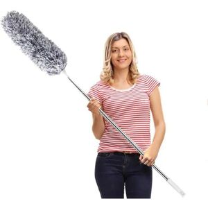 Telescopic Duster Duster Microfiber Duster with Stainless Steel Handle 254cm Long Washable Duster for Ceiling Fans, Blinds, Canvas (Grey) - Rhafayre