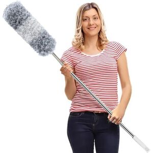 Rhafayre - Telescopic Duster Duster Microfiber Duster with Stainless Steel Handle 254cm Long Washable Duster for Ceiling Fans, Blinds, Canvas (Grey