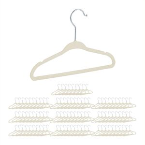 Velvet Coat Hangers, Set of 100, Non-Slip, for Clothes, Boys & Girls, Swivel Hook, Pants Rail, Beige - Relaxdays