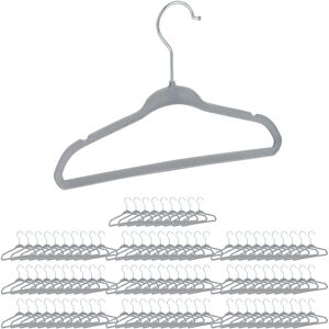 Velvet Coat Hangers, Set of 100, Non-Slip, for Clothes, Boys & Girls, Swivel Hook, Pants Rail, Grey - Relaxdays