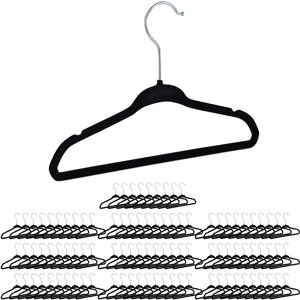 Velvet Coat Hangers, Set of 100, Non-Slip, for Clothes, Boys & Girls, Swivel Hook, Pants Rail, Black - Relaxdays