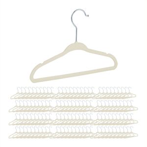 Velvet Coat Hangers, Set of 120, Non-Slip, for Clothes, Boys & Girls, Swivel Hook, Pants Rail, Beige - Relaxdays