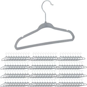 Velvet Coat Hangers, Set of 120, Non-Slip, for Clothes, Boys & Girls, Swivel Hook, Pants Rail, Grey - Relaxdays