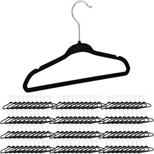 Velvet Coat Hangers, Set of 120, Non-Slip, for Clothes, Boys & Girls, Swivel Hook, Pants Rail, Black - Relaxdays