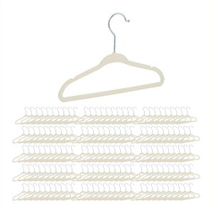 Velvet Coat Hangers, Set of 150, Non-Slip, for Clothes, Boys & Girls, Swivel Hook, Pants Rail, Beige - Relaxdays