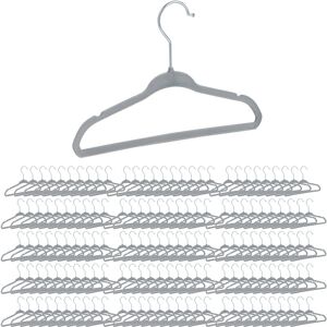 Velvet Coat Hangers, Set of 150, Non-Slip, for Clothes, Boys & Girls, Swivel Hook, Pants Rail, Grey - Relaxdays