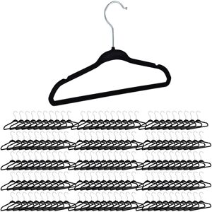 Velvet Coat Hangers, Set of 150, Non-Slip, for Clothes, Boys & Girls, Swivel Hook, Pants Rail, Black - Relaxdays