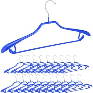 Set of 20 Suit Hangers, Wide Shoulder Support, Non-Slip Rubberised, Trouser Bar, Hooks, 19 x 45 x 3.5 cm, Blue - Relaxdays