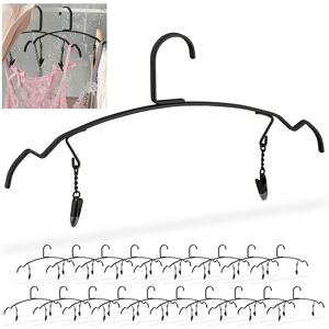 Relaxdays - Set of 20 Hangers, for Clothes, Lingerie and Underwear, Holder with 2 Clips, Metall, 16.5 x 33 x 0.5 cm, Black