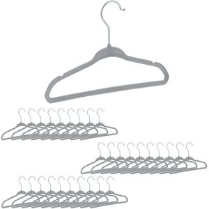 Velvet Coat Hangers, Set of 30, Non-Slip, for Clothes, Boys & Girls, Swivel Hook, Pants Rail, Grey - Relaxdays