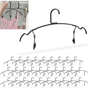 Relaxdays - Set of 30 Hangers, for Clothes, Lingerie and Underwear, Holder with 2 Clips, Metall, 16.5 x 33 x 0.5 cm, Black
