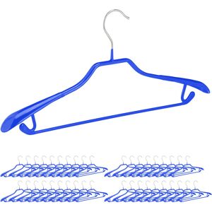 Set of 40 Suit Hangers, Wide Shoulder Support, Non-Slip Rubberised, Trouser Bar, Hooks, 19 x 45 x 3.5 cm, Blue - Relaxdays