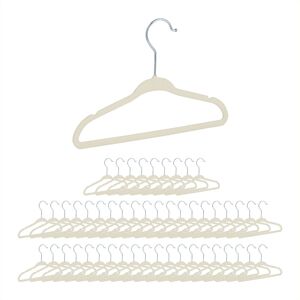 Velvet Coat Hangers, Set of 50, Non-Slip, for Clothes, Boys & Girls, Swivel Hook, Pants Rail, Beige - Relaxdays